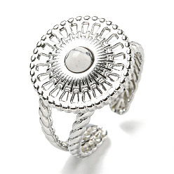 Нержавеющая Сталь Цвет 304 открытые манжеты из нержавеющей стали, Плоские круглые кольца на палец с синтетической бирюзой для женщин и мужчин, цвет нержавеющей стали, регулируемый