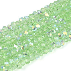 Бледно-Зеленый Нити из прозрачных стеклянных бусин-ронделей с цветным покрытием ab, граненые, бледно-зеленый, 2.5x2 мм, отверстие : 0.5~0.9 мм, около 148~159 шт / нитка, 11.42~13.19'' (29~33.5 см)