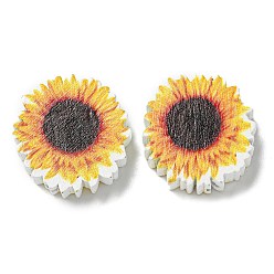 Gold Printed Wood Beads, Sunflower, Gold, 20x6.5mm, Hole: 2.5mm