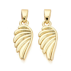 Настоящее золото 18K Латунные подвески, крылатые прелести, реальный 18 k позолоченный, 16.5x7x1.5 мм, отверстие : 4.5x2.5 мм