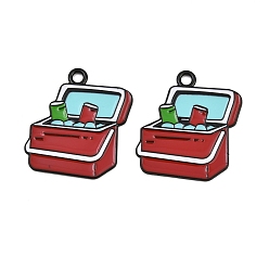 Red Baking Paint Alloy Enamel Pendants, Insulated Box Charms, Black, Red, 26x25x1mm, Hole: 2mm