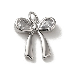 Платина Покрытие стойки латунь микропаве прозрачные подвески из кубического циркония, без свинца и без кадмия, долговечный, бантом, платина, 16x15x3.5 мм, отверстие : 3.5 мм