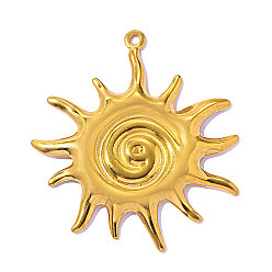 Настоящее золото 18K 304 подвески из нержавеющей стали, подвески в виде солнца с завитками, ионное покрытие (ip), зеркальная полировка, реальный 18 k позолоченный, 43x39 мм, отверстие : 1.8 мм