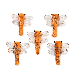 Оранжевый Прозрачные бусины лэмпворк, Handmade стеклянные бусины фольги, стрекоза, оранжевые, 24~25x22~23x6~7.5 мм, отверстие : 1.1~1.2 мм