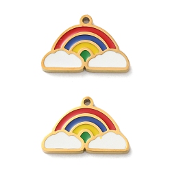 Настоящее золото 18K Ионное покрытие (ip) 304 брелоки из нержавеющей стали, с эмалью, шарм облаков и радуги, реальный 18 k позолоченный, 10x15x1.5 мм, отверстие : 1 мм