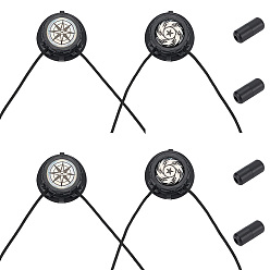 Черный 2 коробки 2 стили полиэстеровые шнурки без завязывания с пластиковой кнопкой, украшения для обуви, плоско-круглые, чёрные, 845~855 мм, 1 коробка / стиль