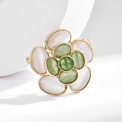 Желто-Зеленый Броши из сплава «цветок камелии» и «кошачий глаз» для одежды-рюкзака, золотые, желто-зеленый, 31 мм