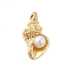 Золотой Подвески из сплава , раковина, с пластиковыми жемчужные бусины, золотые, 20.5x10.5x7.5 мм, отверстие : 1.5 мм