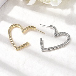 Прозрачный Сердце из латуни микро проложить кубического циркония серьги стержня, стойки покрытие, долговечный, без кадмия и без свинца, платина и настоящее 18 к позолота, прозрачные, 35x30x2 мм