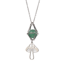 Green Aventurine Natural Green Aventurine Interchangeable Holder Pendant Necklace for Women, with Mushroom Pendants, 17.64 inch(44.8cm)
