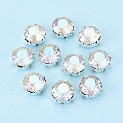 Хрусталь AB Пришить бусины монте из стразов, с настройками латуни, аксессуары для одежды, плоско-круглые, хрусталь AB, 8.1x5.8 мм, отверстие : 1 мм, около 288 шт / упаковка