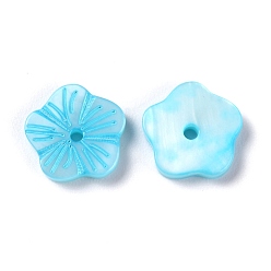 Light Sky Blue Natural Freshwater Shell Beads, Dyed, Flower, Light Sky Blue, 10x10.5x2mm, Hole: 1.2mm