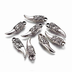 Antique Silver CCB Plastic Pendants, Tusk Shaped, Antique Silver, 33x10x7mm, Hole: 2.5mm