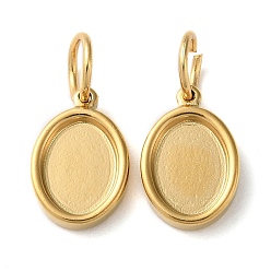 Настоящее золото 18K 304 Настройки кабошон из нержавеющей стали кулон, с прыжковых колец, овальные, реальный 18 k позолоченный, лоток : 8x6 мм, 12x8x2 мм, отверстие : 4 мм