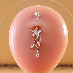 Цветок 316l хирургическая нержавеющая сталь микропаве прозрачный кубический цирконий пупочные кольца, цвет нержавеющей стали, цветок, длина стержня: 3/8"(10мм), штифты : 1.6 мм