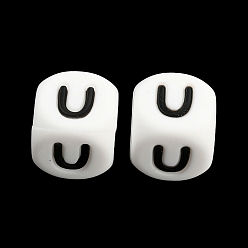Letter U 20Pcs White Cube Letter Silicone Beads 12x12x12mm Square Dice Alphabet Beads with 2mm Hole Spacer Loose Letter Beads for Bracelet Necklace Jewelry Making, Letter.U, 12mm, Hole: 2mm