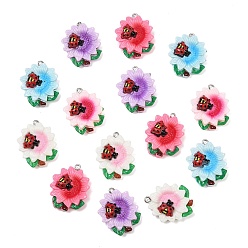 (52) Непрозрачная лаванда Подвески из смолы, цветок с насекомыми, с железной фурнитурой, разноцветные, 29x24x9 мм, отверстие : 2 мм