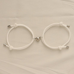 Белый Магнитные плетеные браслеты из сплава в форме сердца для пары подруг, белые, 5-1/2~10-1/4 дюйм (14~26 см)