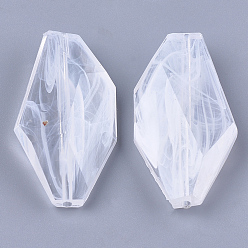 Белый Акриловые бусины, имитация драгоценных камней, граненые, многоугольник, прозрачный и белый, 40x21.5x8 мм, Отверстие : 1.8 мм , около 126 шт / 500 г