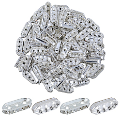 Серебро 100шт. разделительные планки из сплава с кристаллами и стразами, 3-луночное, овальные, серебряные, 17.5x7x3.5 мм, отверстие : 1.4 мм, 20 шт / пакет