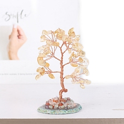 Цитрин Натуральные цитриновые чипсы Дерево жизни украшения, Медная проволока, энергетический камень по фен-шуй, подарок для украшения домашнего рабочего стола, 110x55 мм