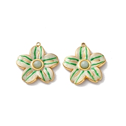 Средний Аквамарин Крашеные натуральный белый нефрит подвески, 304 подвески-цветы из нержавеющей стали с эмалью, реальный 18 k позолоченный, вакуумное покрытие pvd, средний аквамарин, 23x22x4 мм, отверстие : 1.4 мм