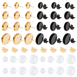 Mixed Color DIY Flat Round Stud Earring Making Kit, Including Transparent Glass Cabochons, Stainless Steel Stud Earring Settings, 304 Stainless Steel Ear Nuts, Mixed Color, Glass Cabochons: 48pcs/box