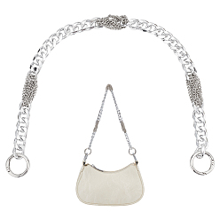 Platinum Aluminum & Iron Cuban Link Chains Bag Extender Chains, with Alloy Spring Gate Rings, Bag Replacement Accessories, Platinum, 450mm