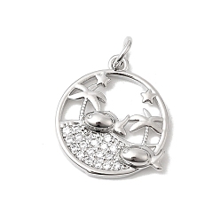 Fish Латунные микро проложить кубического циркония подвески, плоские круглые прелести, долговечный, без кадмия и без свинца, с целью перехода в кольце, золотые, рыба, 18.5x16x3 мм, отверстие : 3 мм