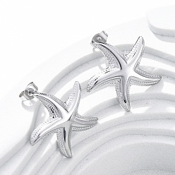 Нержавеющая Сталь Цвет 304 серьги-гвоздики из нержавеющей стали для женщин, морская звезда, цвет нержавеющей стали, 24x24.5 мм