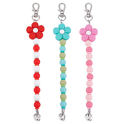 Couleur Mélangete 3 Décorations de pendentifs en pâte polymère et silicone faites à la main, représentant des fleurs, fermoirs alliage pivotantes, platine, couleur mixte, 180mm