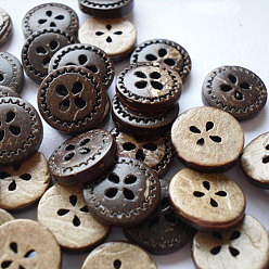 Цвет Древесины Резными круглыми 4-луночное основные пришивания пуговиц, Кокосовые Пуговицы, деревесиные, диаметром около 13 мм , около 100 шт / упаковка