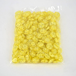 Yellow Translucent Pattern Buttons, Resin Button
, Yellow, about 14mm in diameter, hole: 1mm, about 270pcs/bag