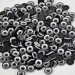 Black Pretty Double Layered Buttons with Four Holes, Resin Button, Flat Round, Black, about 13mm in diameter, hole: 1mm, about 1000pcs/bag