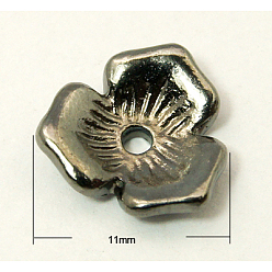 Gunmetal Tibetan Style Bead Caps, Lead Free & Cadmium Free, Flower, Black, about 11mm in diameter, 3mm thick, hole: 1mm