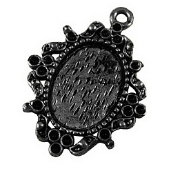 Gunmetal Alloy Pendant Cabochon Settings, Cadmium Free & Lead Free, Oval, Gunmetal, Tray: 14x10mm, 26x19x2mm, Hole: 1.5mm