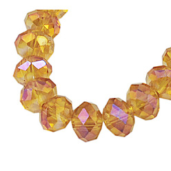 (932FM) Темно-синий аква-матовый с подкладкой Стеклянные бусины с гальваническим покрытием , с покрытием AB цвета, граненые, рондель, темно-золотистые, 10x7 мм, отверстие : 1.4 мм, около 60~61 шт / нитка, 46~48 см