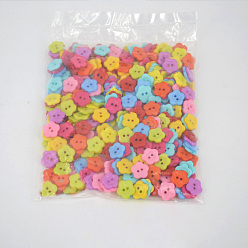 Mixed Color Fashionable Plum Blossom Shape Buttons With Assorted Colors, ABS Plastic Button, Mixed Color, 15mm, Hole: 2mm, about 400pcs/bag