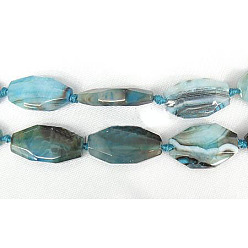 Темно-Голубой Природный агат бисер нитей, граненые, овальные, окрашенные, глубокое синее небо, 30~52x14~20x5~12 мм