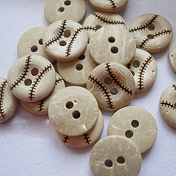 Khaki Round Carved 2-hole Basic Sewing Button, Coconut Button, Khaki, 13mm in diameter