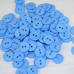 Cornflower Blue Two-hole Buttons for DIY Making, Resin Button, Flat Round, Cornflower Blue, about 15mm in diameter, hole: 2mm, about 400pcs/bag