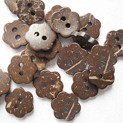 Mixed Color Round 2-hole Basic Sewing Button Shaped in Flower, Coconut Button, Multicolor, 11mm in diameter