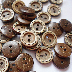 Mixed Color Carved 2-hole Basic Sewing Button, Coconut Button, Multicolor, 13mm in diameter
