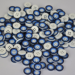 Dodger Blue Pretty Double Layered Buttons with Four Holes, Resin Button, Flat Round, Dodger Blue, about 13mm in diameter, hole: 1mm, about 1000pcs/bag