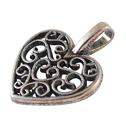 Antique Silver Alloy Pendants, Cadmium Free & Nickel Free & Lead Free, Heart, Antique Silver, 18x15x2mm, Hole: 2x4mm