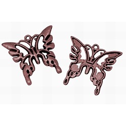Красная Медь Сплавочные подвески тибетского стиля, без свинца, без никеля и без кадмия, Красная медь, бабочка, 25x26x2 мм, отверстие : 2 мм