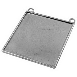 Antique Silver 2-Hole Tibetan Style Pendant Cabochon Settings, Square Tray, Cadmium Free & Nickel Free & Lead Free, Antique Silver, 49x49x2mm, Hole: 3.5mm