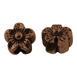 Красная Медь Сплавочные овальные бусины тибетского стиля , без свинца и без кадмия, цветок, Красная медь, 12x10 мм, отверстие : 3.5 мм