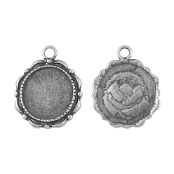 Antique Silver Alloy Pendant Cabochon Settings, Cadmium Free & Lead Free, Flat Round, Antique Silver, 23x18x2mm, Hole: 3mm, Tray: 14mm