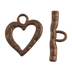 Красная Медь Застежки тоггл в тибетском стиле , цинковых сплавов, сердце, без свинца и без кадмия, Красная медь, 26x23x2 мм, отверстие : 5 мм